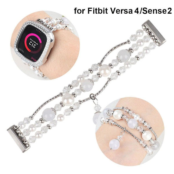 Fitbit Sense 2 / Versa 4 klockarmband i agatpärlstil - Vit Vit