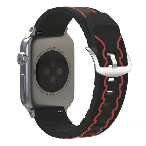 Apple Watch Series 4 44mm ECG mønster silikone Urrem - Sort / Rød Red
