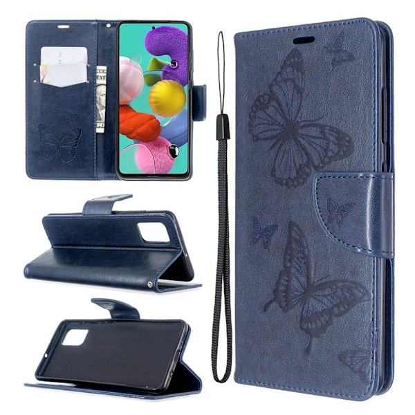 Butterfly Samsung Galaxy A51 etui – Sort Blue