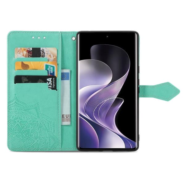 Mandala läder Xiaomi Redmi Note 14 Pro 5G fodral - Grön Grön