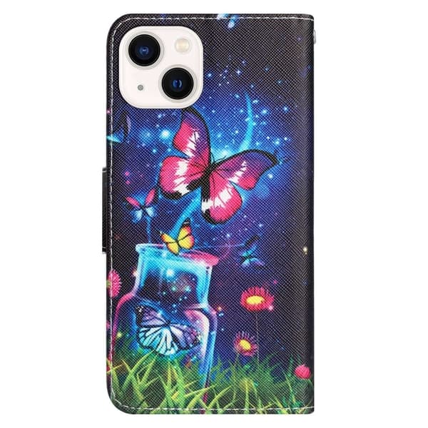 Wonderland iPhone 14 Plus Flippetui - Bottle / Sommerfugl Multicolor