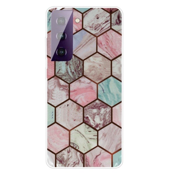 Marble Samsung Galaxy S21 Etui - Honeycomb Klinkekule Mønster Multicolor