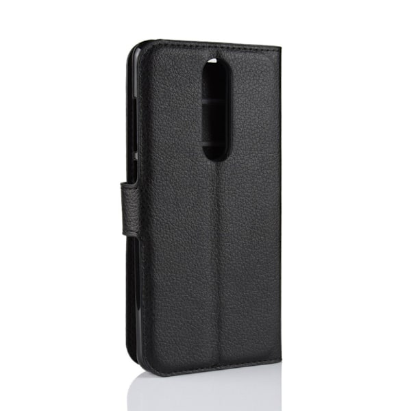 Nokia 5.1 beskyttelsesetui i kunstlæder med Litchi overfalde samt magnetisk lukkefunktion - Sort Black