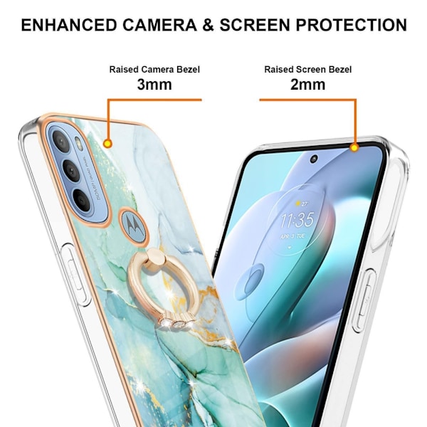 Marble Mønstret Cover med Ring Holder til Motorola Moto G41 / G31 - Grøn Marmor Haze Green