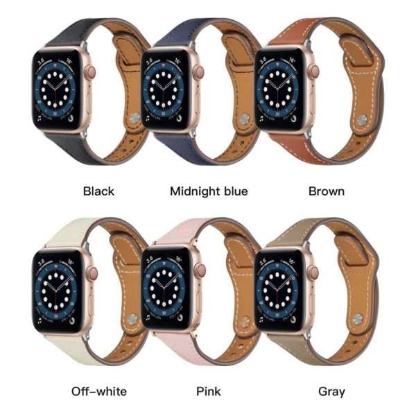 Apple Watch 42mm - 44mm smalt klockarmband i äkta läder med nitdesign - Brun Brun