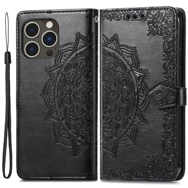 Mandala iPhone 15 Pro Flippetui - Svart Black