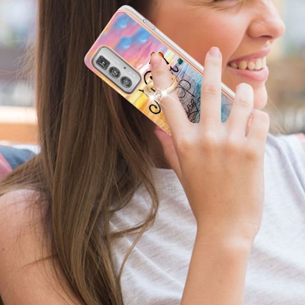 Marble Patterned Suojakuori With Ring Holder For Motorola Edge 20 Pro - Never Stop Dreaming Multicolor