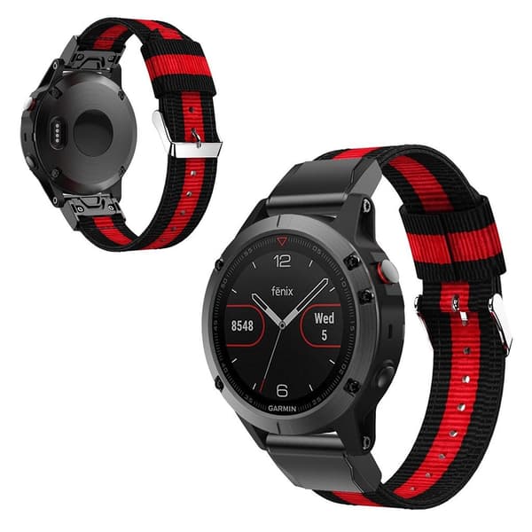 Garmin Fenix 5 urrem i nylon - Sort / Rød / Sort Black