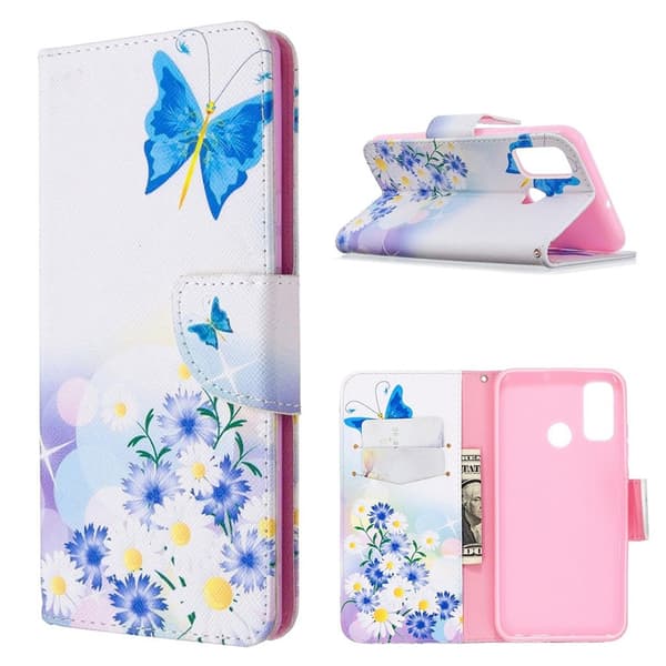 Wonderland Huawei P Smart 2020 Etui - Blå Sommerfugl og Blomster Multicolor