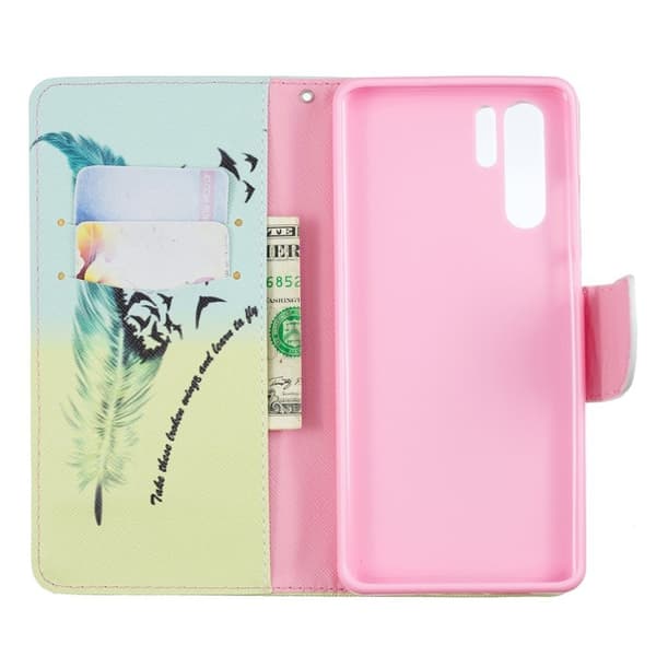 Huawei P30 Pro kuosillinen nahkainen flip Suojakotelo - Höyhen Multicolor