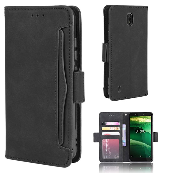 Stilfuldt Læder Etui med Pung til Nokia C1 - Sort Black