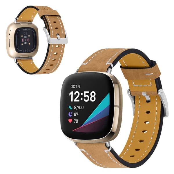 Fitbit Sense / Versa 3 aito nahkakellon hihna - Kahvi Brown