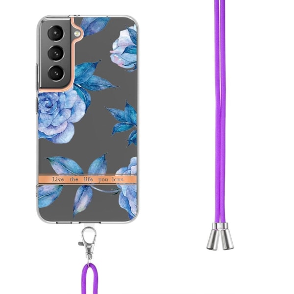 Ohut ja kestävä pehmeä kansi, jossa on kaulanauha Samsung Galaxy S23 Plus -puhelimelle - Sininen Pioni Blue