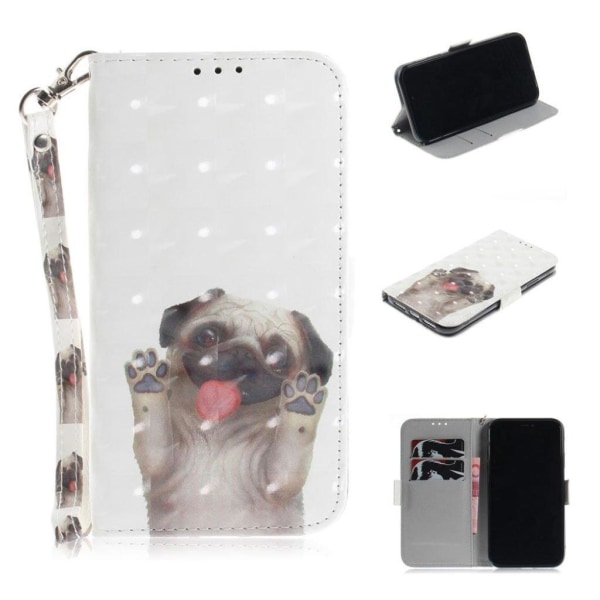 iPhone Xr flip case i mønstret læder - Hund Med Vinkende Poter Multicolor