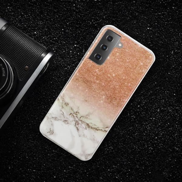 Marble Samsung Galaxy S21 Plus Etui - Champagne Gold / Hvit Gold
