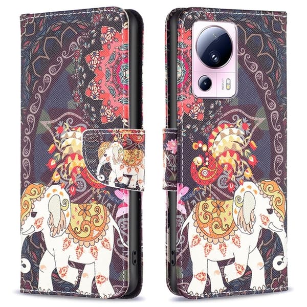 Wonderland Xiaomi 13 Lite / Civi 2 Flippetui - Blomst og Elefant Multicolor