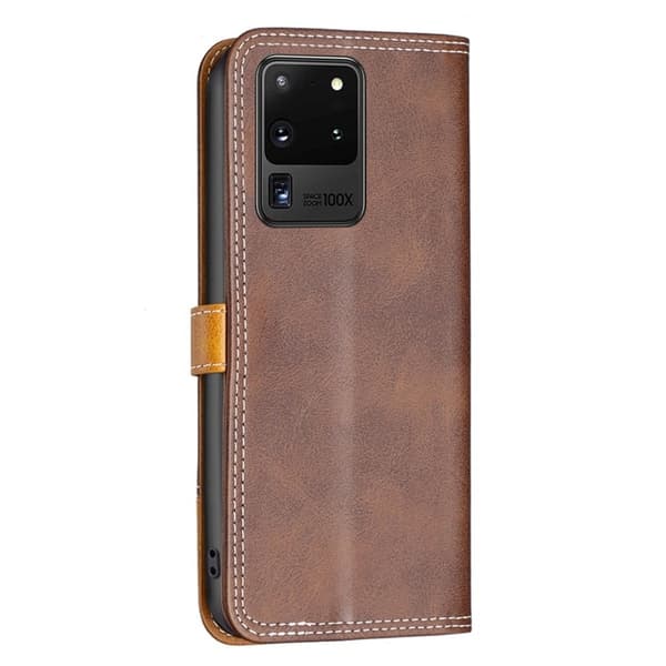 BINFEN tofarget læretui for Samsung Galaxy S20 Ultra - Kaffe Brown