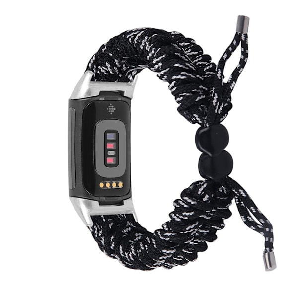 Fitbit Charge 5 elastinen nailon kellonhihna - Musta / Valkoinen Black