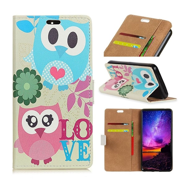Sony Xperia 10 mønster læder etui - Sød Ugle og LOVE mønster Multicolor