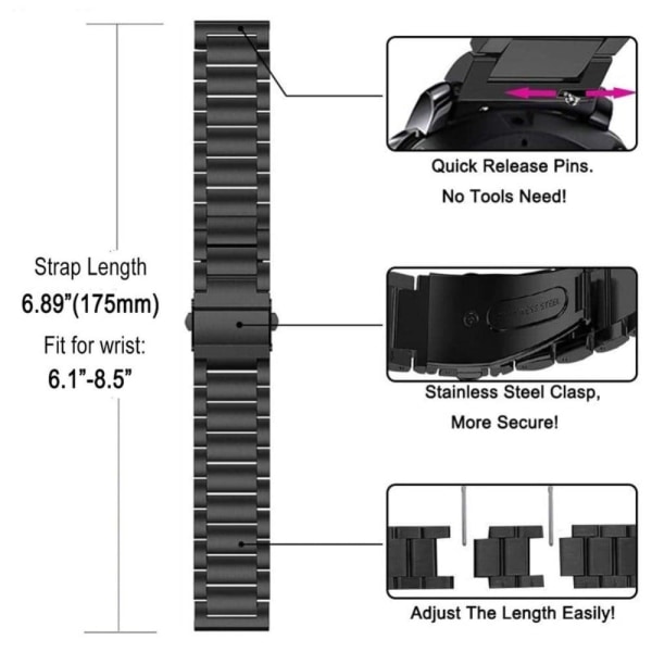 20mm JLT kolmen helmen ruostumattomasta teräksestä valmistettu kelloranneke Samsung Galaxy Watch 4 - Musta Black