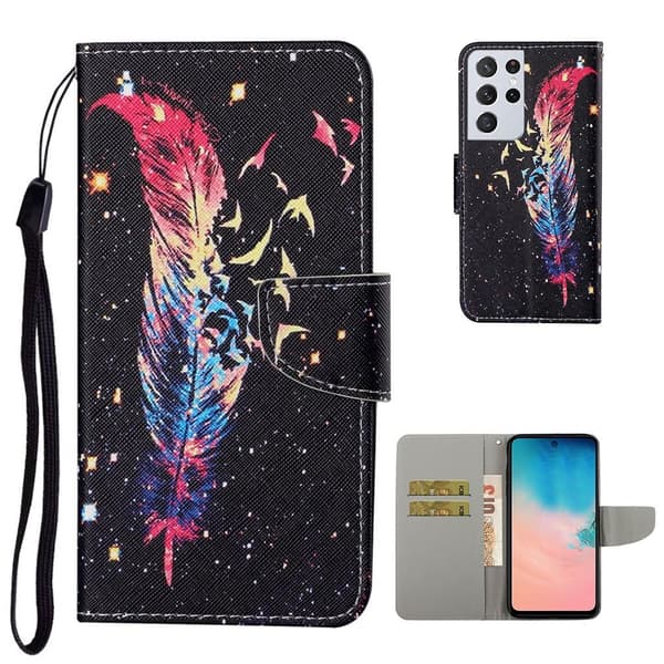 Wonderland Samsung Galaxy S21 Ultra Flip etui - Chromatic Feather Multicolor