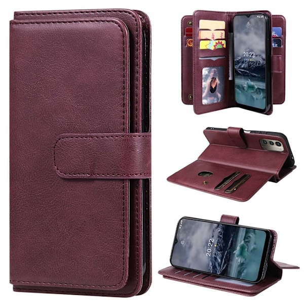 Nokia G11 / Nokia G21 10-paikkainen lompakkokotelo - Viininpunainen Red