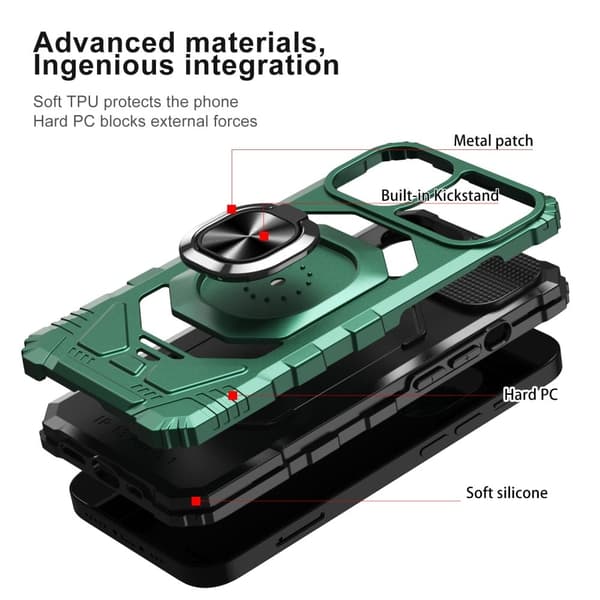 Slidstærkt cover i hård plast med blød inderside og kickstand til iPhone 14 - Midnight Green Green