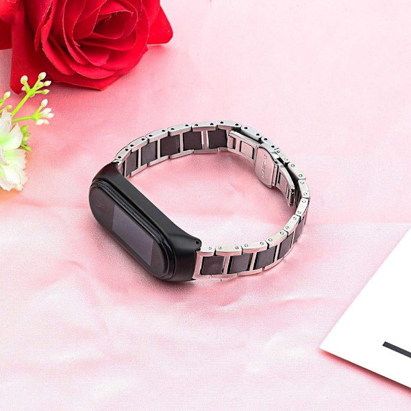 Xiaomi Mi Smart Band 6 / 5 keramisk stil urrem i rustfrit stål - Tre Perler Sort Black