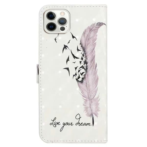 iPhone 16 Pro Max Fodral Flip Wallet 3D-mönster Läder Telefonskal - Fjäder Lila
