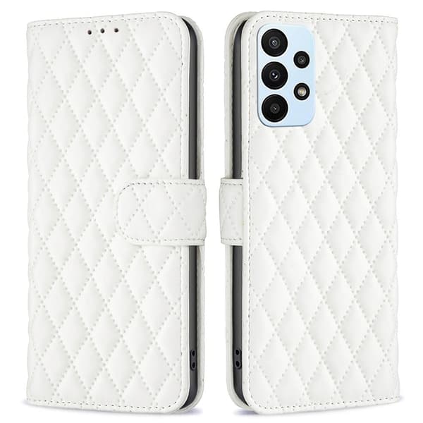 Matt Samsung Galaxy A23 fodral med rombmönster - Vit Vit
