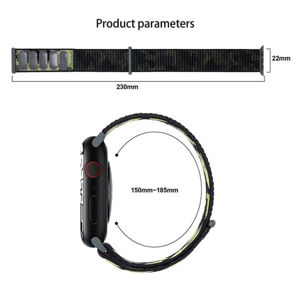 Apple Watch Series 8 (41mm) stealth camouflage nylon kellonhihna - Musta Black