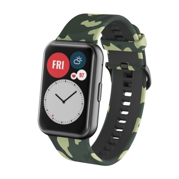 Huawei Watch Fit patterned silicone watch band - Camouflage Grön