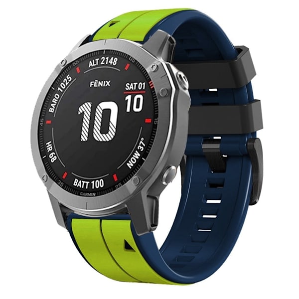 26 mm dobbeltfarvet silikoneurrem til Garmin-ur - Lime / Sort Green