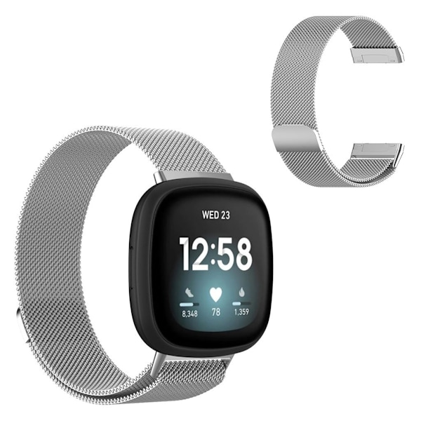 Fitbit Versa 3 rostfritt stål klockarmband - silver / Storlek: S Silvergrå