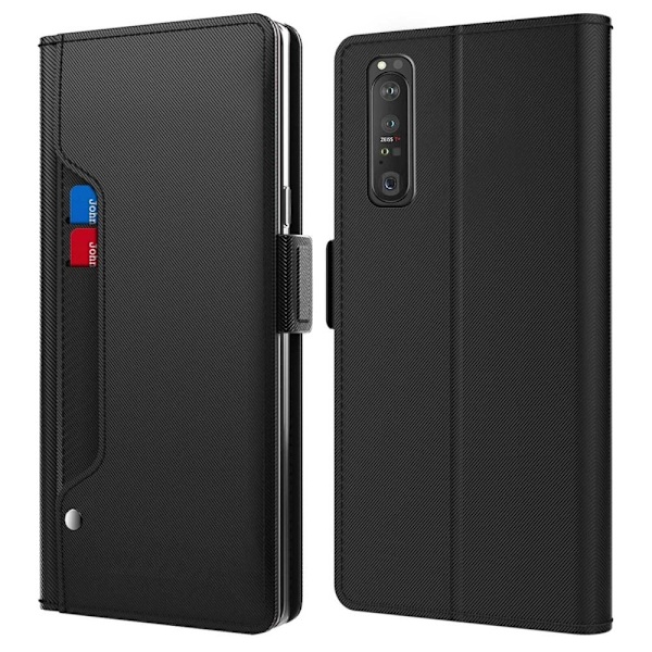 Phone Suojakotelo With Make-up Mirror And Slick Design For Sony Xperia 1 III - Musta Black