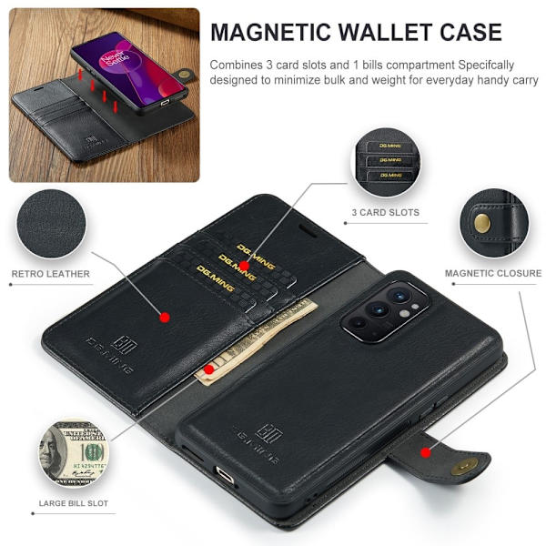 DG.Ming OnePlus 9RT 5G 2-in-1 Pung Etui - Sort Black