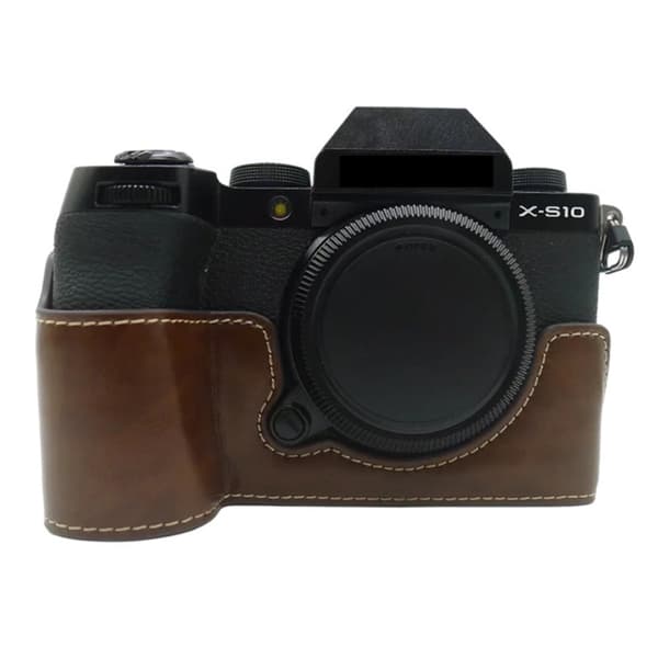Fujifilm X-S10 halvkroppsskydd i läder - Kaffe Brun