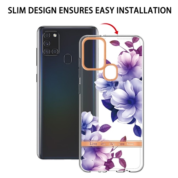 Supertunt och tåligt mjukpärmfodral för Samsung Galaxy A21s - Lila Begonia Lila