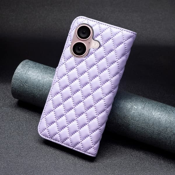 Rombemønster, matt flip-deksel for iPhone 16 Plus - Lilla Purple