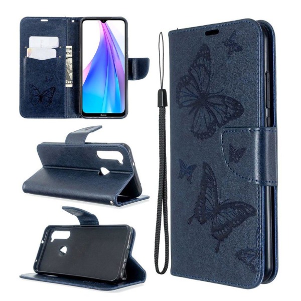 Butterfly läder Xiaomi Redmi Note 8T fodral - Blå Blå
