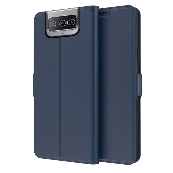 Smidigt och tunt PU-läder Asus Zenfone 8 Flip fodral - Blå Blå