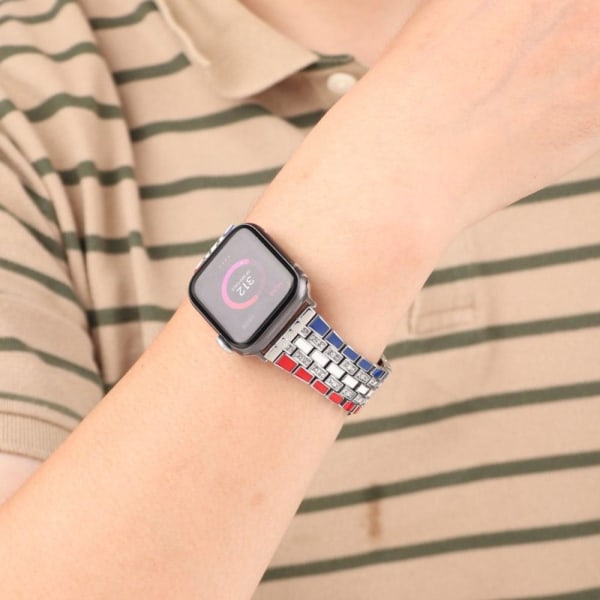 Apple Watch (41mm) rhinestone flag style watch strap - Red / Blu Multicolor