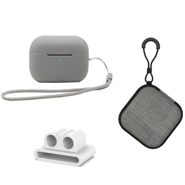 AirPods Pro 2 silicone case with storage box and holder - Grey Silver grey
