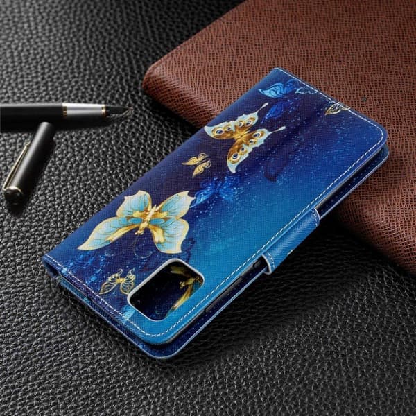 Wonderland Samsung Galaxy A51 etui – Blå og Guld Sommerfugle Multicolor