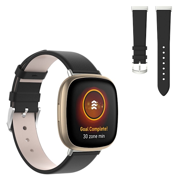 Fitbit Versa 3 / Sense holdbar læder rem - sort Black