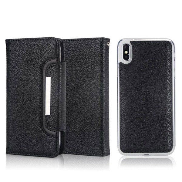 iPhone Xs Max mobilfodral syntetläder silikon plånbok magnetiska bilhållare litchi textur – Svart Svart
