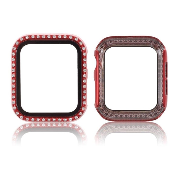 Apple Watch Series 6 / 5 44mm ramme med rhinestone-dekor og hærdet glas - Rød Red