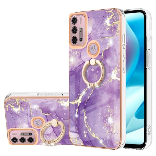 Marble Mønstret Cover med Ring Holder til Motorola Moto G20 / G30 / G10 - Lilla Marmor Haze Purple