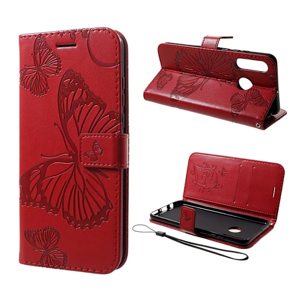 Huawei P30 Lite aftryk Sommerfugl læder etui - Rød Red