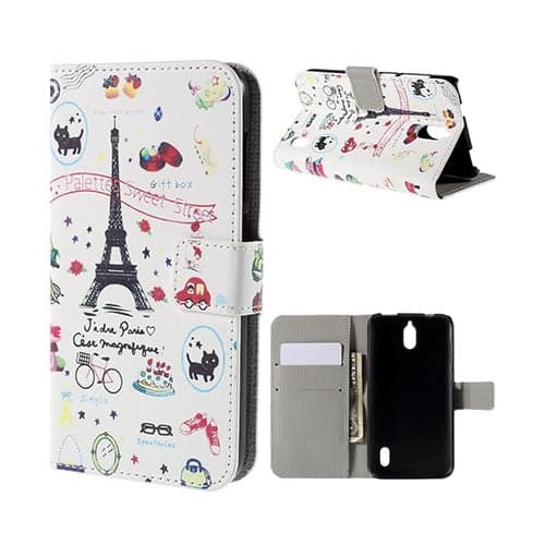 Moberg Huawei Y625 Lær Kortholder Etui - Eiffel Tårn Og Frukt Multicolor
